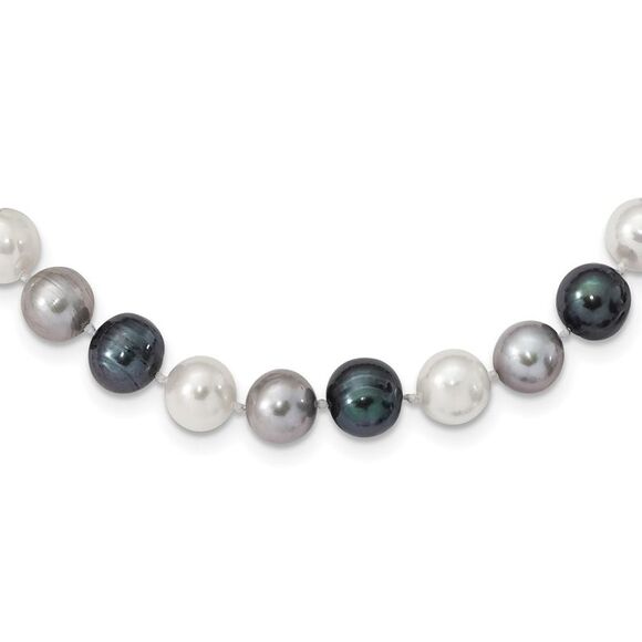 Kazi Luxury Sterling Silver Rh-pl 8-9mm Bk/Gr/WT Semi-round FWC Pearl Necklace